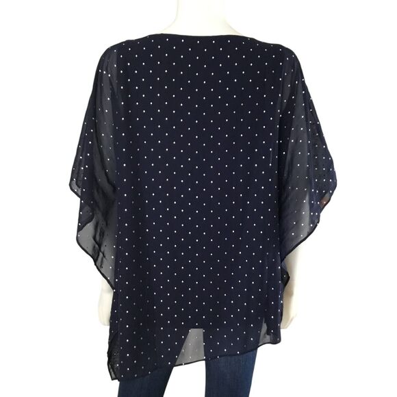 Chico's Jayma Kimono Layered Top sz 1 Small Rhinestones Asymmetric Hem Blue NEW - Picture 7 of 16